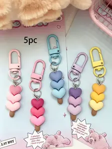 Bag Charm Heart-Shaped Keychain Gradient Tri-Color Heart String Pendant Macaron Color Palette Soft, Cute, And Soothing Gentle And Versatile A Lover Of Macaron-Colored Accessories For Bags, Keys, And Earphone Cases Heart Keychain Set