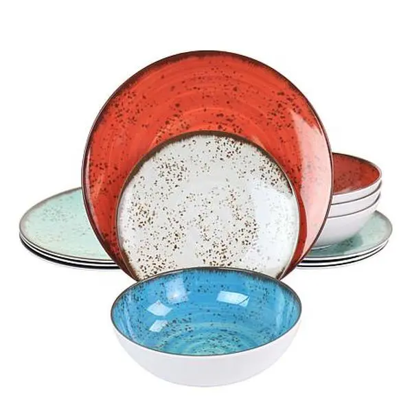 Elama Pryce 12-Piece Melamine Dinnerware Set is Assorted Colors