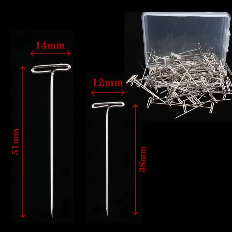 50pcs Silver T-Pins for Wig Styling – 38mm/51mm Long Stainless Steel Wig Pins for Mannequin, Lace Wig Making & Salon Use Sewing Supplies Crafts Sewing Tools