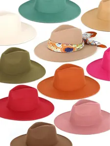 Women's Wool Felt Solid Plain Panama Fedora Paper Wide Brim Hat