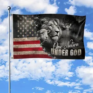 1pc Printing  American Flag with "Under One God" Design - Jesus and Lion Pattern,Outdoor Use, Religious Flag| Durable Boat Decorative US Flag for Outdoor Display