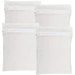 4-Piece White Medium Organic Cotton Mesh Laundry Bags with Sturdy Zippers and Breathable Mesh are Delicate Laundry Bags for Underwear, Clothes, Pants and Socks