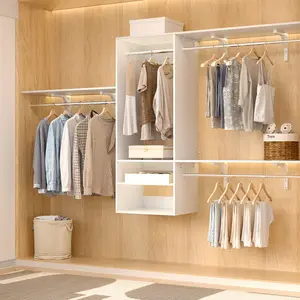 8FT Hanging Closet System, Space-Saving Wall Organizer, Customizable Shelves & Rods, Sturdy MDF Build, Easy Assembly, Cut-to-Fit Design