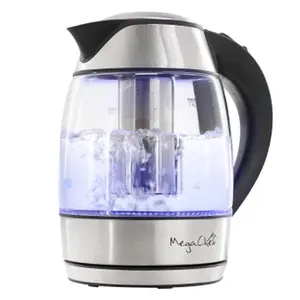 212 MAIN Megachef Electric Jug Kettle - 1.8L Glass Body, Stainless Steel Durable Build, Cord-Free Design, Auto Shut-Off Function, Tea Infuser, Kitchen Appliances, Household Appliances