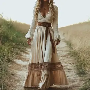 Cross-border European and American ladies retro western cowgirl ethnic style printed bohemian dress