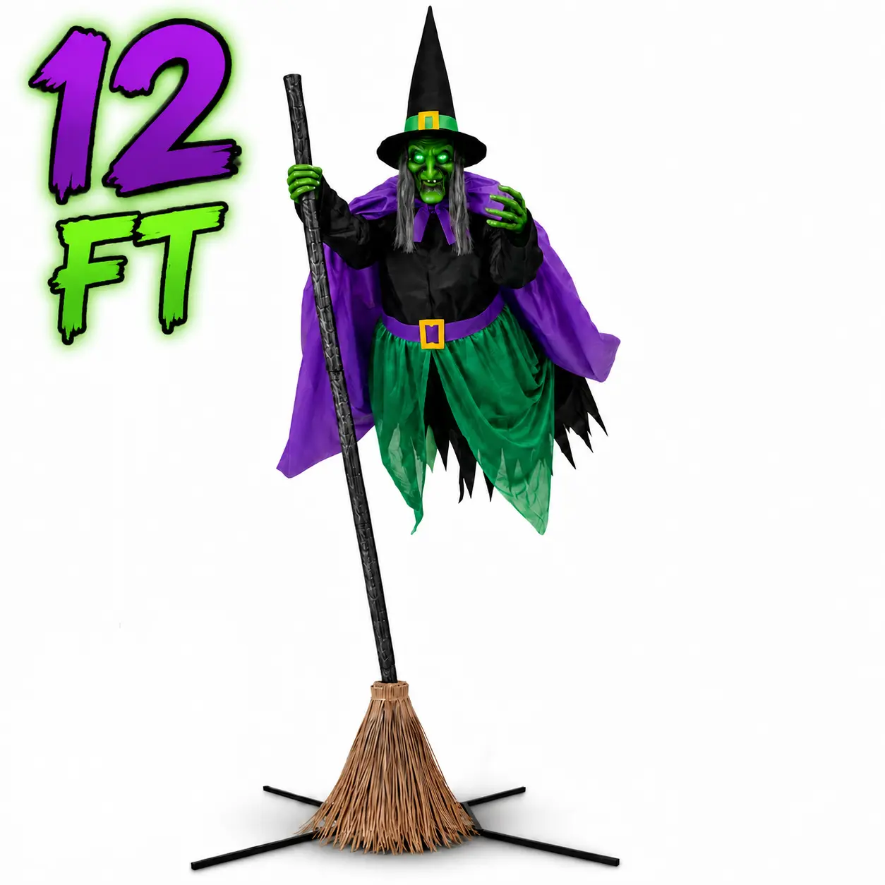 12 FT Animated Hovering Witch Animatronic, Halloween Outdoor Decoration with Sound & Touch-Activated Sensor, Scary Prop for Home Garden, Lawn Party Supplies