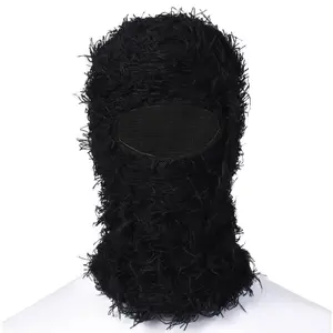 Winter Furry Distressed Balaclava - Knitted Windproof Full Face Ski Mask for Men & Women - Warm & Stylish Outdoor Gear for Cold Weather Adventures