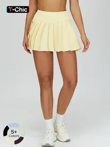 Cross-Border Nude Feel Fake Two-Piece Pleated Short Skirt, Anti-Slip Tennis Skirt, Outdoor Running Fitness Yoga Shorts, Athletic Skort, Tennis Skorts, Active Skort Skirt, Pleated Sports Skirt, Workout Skirts, Stretch Skirt