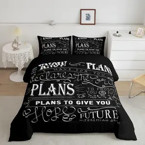Vintage Bible Verse Designer Comforter Set,Christian Bible Verse Jeremiah Designer Comforter Set,Queen Comforter,Black Duvet Set with 2 Pillow Case