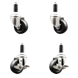 Service Caster SCC-SS316EX20S3514-SRS-2-TLB-2-118 Soft Rubber Swivel Stem Caster with 3.5 in. Caster Wheels 1.13 in. Expanding Stems 316 Stainless Steel Casters - Set of 4, Chemical Safe, Swivel Type