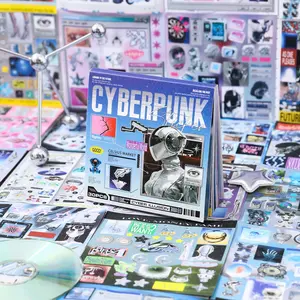 Vintage & Future Series Millennium Style Stickers, 30 Sheets/book, Handmade Journal Stationery Water Bottle Multi-Scene Decorative Stickers