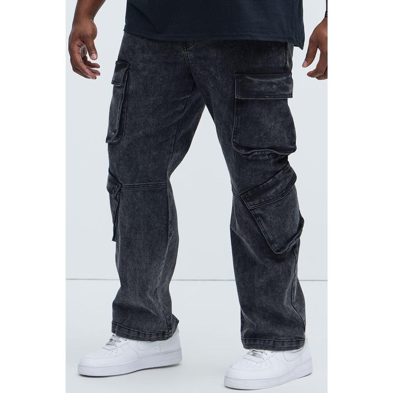 Black Jack Mike Straight Cargo Jeans - Black Wash