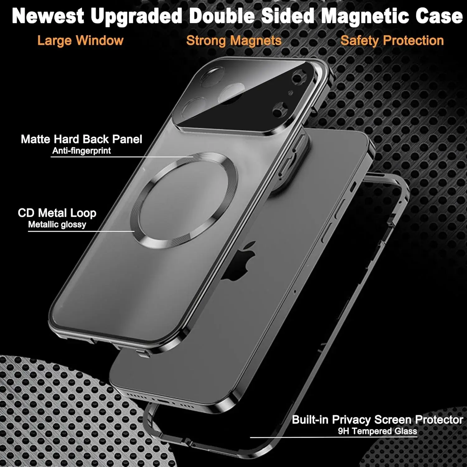 Anti-spying Magnetic Case for iPhone Air 17 16 15 14 Plus 13 12 Pro Max with Camera Lens Protect Privacy Screen Protector,black
