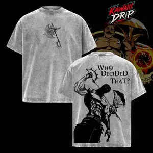 Escanor Seven Deadly Sins T-Shirt Who Decided That Quote Pride Sin Vintage Washed Oversized Anime Streetwear Heavy Cotton Sigma Male Unisex Tee Retro Graphic Top Gift For Anime Fan 18Y
