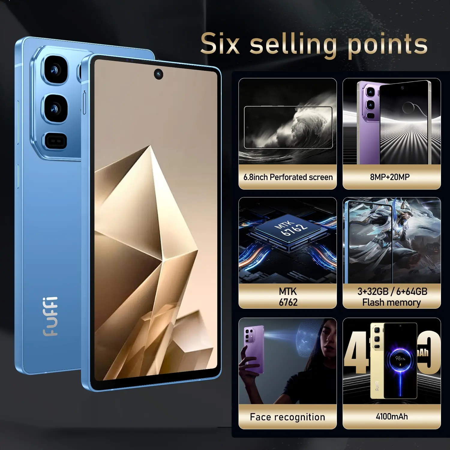 FUFFI 6.8-Inch Android Smartphone - 3GB RAM + 32GB ROM, 8+20MP
