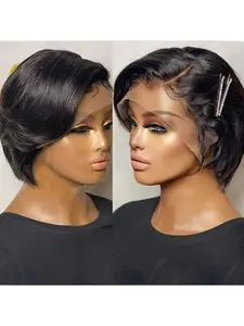 Pixie Cut Lace Front Wigs Human Hair 13X4 Lace Front Wigs Human Hair 6 inch Short Bob Wigs Straight For Women Pre Plucked With Baby Hair Frontlace Wig (Natural Color)