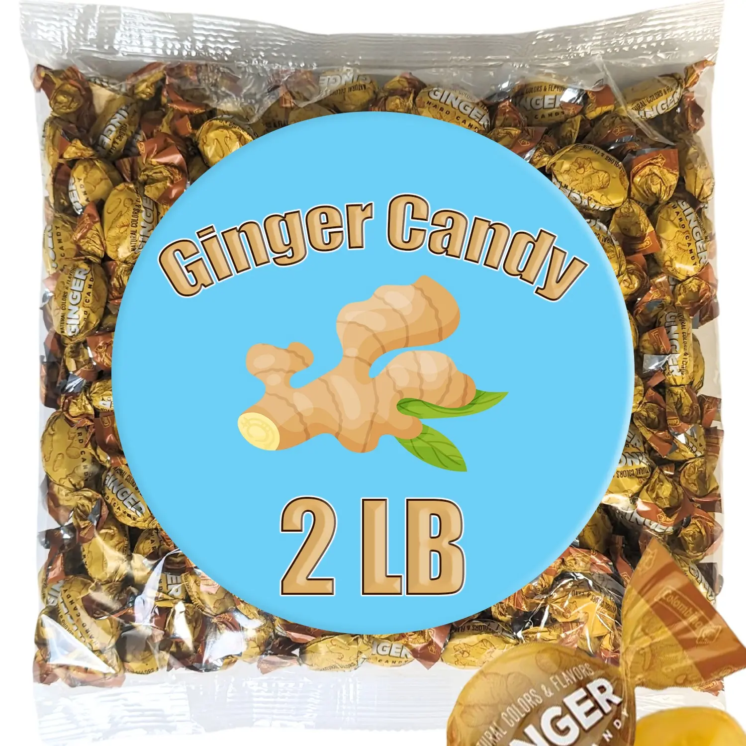 Ginger Candy - 2 LB - Unique Candy Made with Cane Sugar - Healthy Candy - Hard Ginger Candy for Nausea - Spicy Candy - Gluten Free Candy - Ginger Hard Candy Bulk, Anti Nausea Candy - Queen Jax