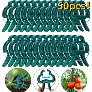 20pcs Durable Plastic Garden Plant Support Clips - Green Lever Ring Clips for Vines, Ideal for Organizing Stems & Branches, with Bonus Tomato & Cucumber Vine Support