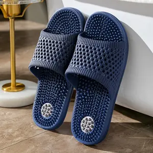 Men's Gray Massage Slides, Solid Open Toe Footwear with an Anti-Slip Soft Sole for Bathroom Use, Slide