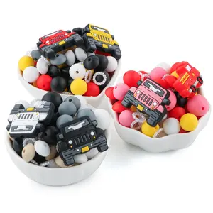Cartoon Transportation Themed Beads, 82pcs/set Silicone Beads, Diy Mix Beads, DIY Jewelry Making Supplies for Bracelet Necklace Pen Accessories