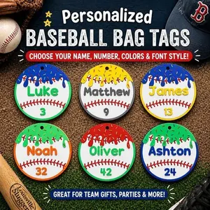 Personalized Baseball Drip Bag Tag w/ Clip & Ring | Custom Name Keychain | Team Gift, Bat Bag Tag, Ice Cream Drip Design
