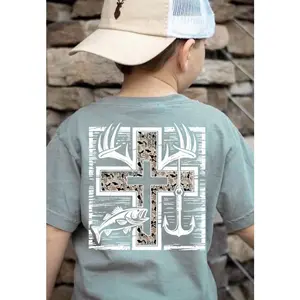Youth & Adult Cross Camo Hunting and Fishing Shirt, Trending, Summer Outfitters, family shirt, gift for son, youth colthing,  toddler boy clothing