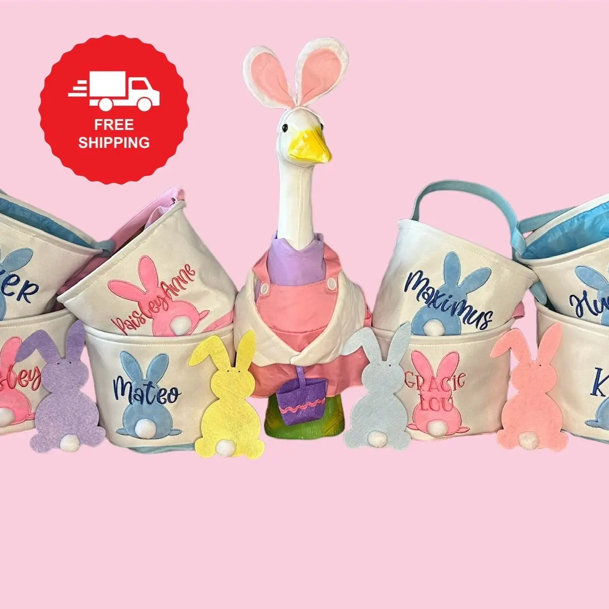 Personalized Embroidered Easter basket | Custom bunny tail | Easter 2024 | Easter Egg Hunt | kid gifts | Holiday decor | girl | boy Colorful Decoration Ornaments Room