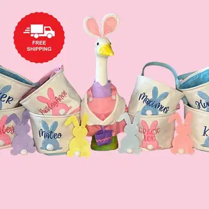 Personalized Embroidered Easter basket | Custom bunny tail | Easter 2024 | Easter Egg Hunt | kid gifts | Holiday decor | girl | boy Colorful Decoration Ornaments Room