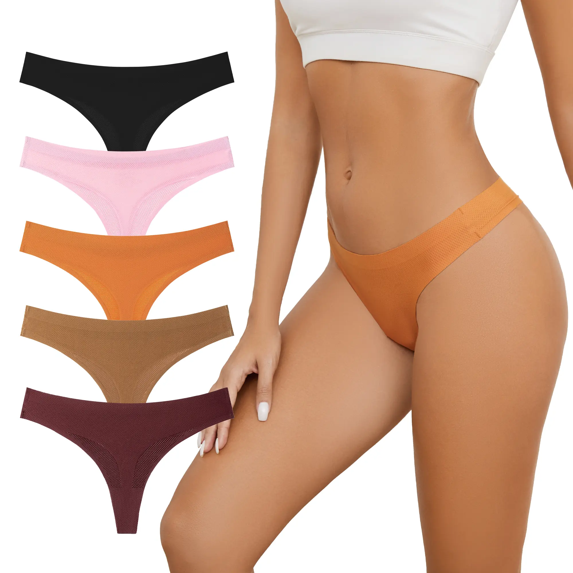 Women's Seamless Mesh Panties Breathable Low Rise Invisible Underwear Seamless Thong Women Panties Super G-String Seamless Thong Stretch No Show Underwears G-String T-back Thong super stretch panties low rise panties