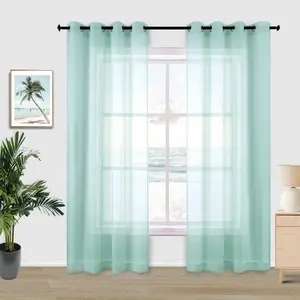 KOUFALL Mint Green Curtains 84 Inches Long for Bedroom,2 Panels Sheer Grommet Summer Ocean Coastal Decor Beach Themed Seafoam Green Curtains for Living Room Window,84 Inch Length,Aqua