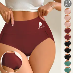 QUASTI 10 Pack High Waist Breathable Briefs, Made of High Stretch Breathable Fabric, Soft and Fitted for Yoga Work Sports - Comfortable Women's Briefs for Everyday Life