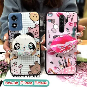 Waterproof Back Cover Phone Case For MOTO G Play 2024/4G/5G TPU Dirt-resistant Soft Case Skin feel silicone Cartoon Glitter Anti-knock Rotatable stand protective quicksand Durable