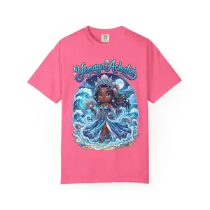 Men's Relaxed Fit Short-Sleeve Round Neck Printed Cotton T-Shirt - Unisex Santeria Lukumi Yemaya Achaba Chibi Ocean Goddess Sea Mother Spirit Casual Fabric Comfort Colors Garment-Dyed Top