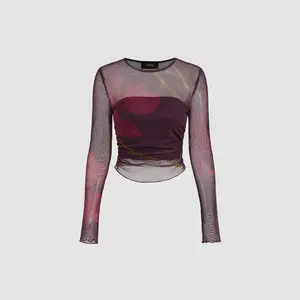 Cider [2 colors, size 2-26] Mesh Round Neckline Floral Top With Solid Crop Tube Top