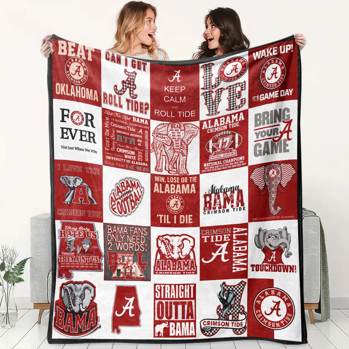 Alabama Crimson Tide Flannel Blanket, Soft Warm Sports Style, Multi-Purpose Throw for Sofa Bed Office Camping, Fan Gift
