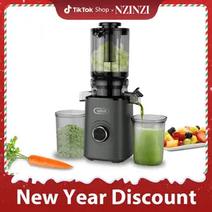 NZINZI 4.5-inch Cold Press Juicer with Slow Grinding Functionality for Whole Fruits Vegetables Automatic Feeding Quiet Motor Pulp Separation Easy Clean Compact Design Ideal for Family Use large feed opening
