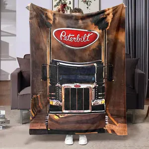 American Heavy Truck Flannel Blanket, Full Print Peterbilt Element, Soft Warm Skin-Friendly, Multi-Purpose Cover for Sofa Bed Office Camping