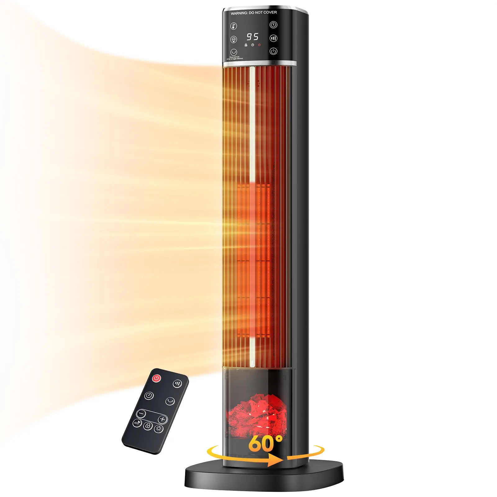 Sweetcrispy 31.9" Space Heater Indoor Use, Ceramic Tower Electric Heater 1500W, 3 Heating Modes, 50-95°F Thermosta, Remote Control, 15h Timer, Flame Effect, Multiple Safety Protection