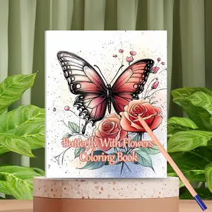 1pc Butterfly with Flower Coloring Book, 20 Pages, Stress Relief, Creative Release, Ideal Gift for Adults & Art Lovers, No Pen Included, Watercolor Paint Book