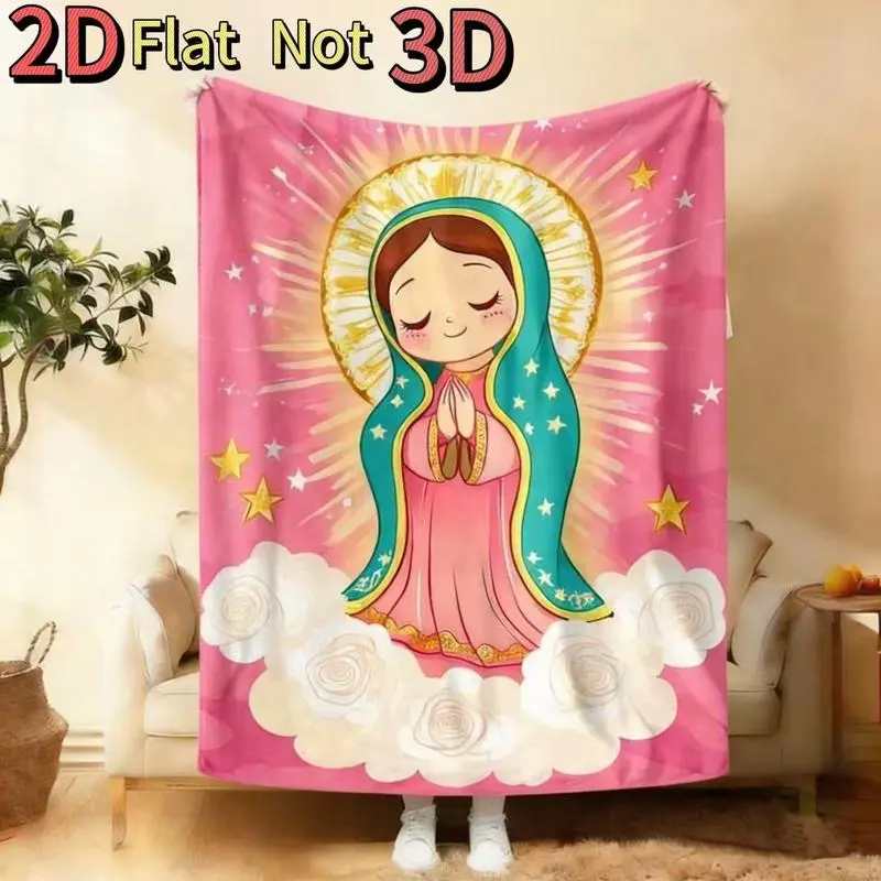 Anime Virgin Mary & Our Lady Guadalupe Design Soft Flannel Throw Blanket Soft Funny Throw Blanket Cozy Lightweight Plush Portable Cover Blanket For Sofa,Warm Gift For Birthday,Christmas,Multiple Blankets