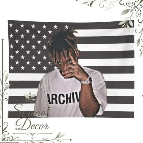 1PC Music WRLD Rapper Inspired Lightweight Traditional Tapestry - Backdrop, Animals Figure Geometric Print, Glueless Wall Mount, Low-Heat Iron Compatible, Boys' Bedroom Home Decor Photo Prop
