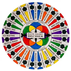 Date Night Decider - Colorful Spinner Wheel with 24 Activities for Fun and Creative Date Night Ideas - Ready to Use Fully Assembled Colored and Printed