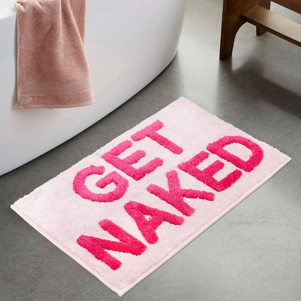 Get Naked Bath Mat Bathroom Rugs - 17" x 24" Absorbent Soft Hot Pink Bath Rugs, Machine Washable Soft Small Pink Shower Rug for Bathroom Non Slip, Pink