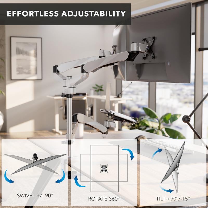 Full Motion Dual Monitor + Laptop Mount with Cooling Fan