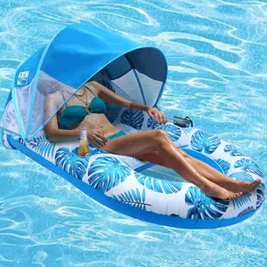 Pool Lounge Float with Canopy UPF50+,Extra Large Pool Floats for Adults Heavy Duty,Inflatable Lounger Float with Cup Holder & Backrest, Footrest for Gifts for Women