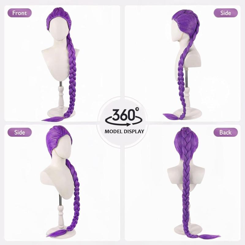 Anime K-pop Costume Demon Cosplay Rumi Wig 39" Hunter Purple Braid Wigs Rumi Costume Zoey Mira for Girls Women Kids Pop Singer Hair Halloween Cosplay Props