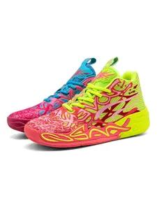 Unisex Color-Block High-Top Breathable Mesh Basketball Shoes, Youth Fashion Shoes, Sporty Style, Pink-Blue Color-Block Design, High-Top Structure, Breathable Mesh Material, Eye-Catching, Ideal for Basketball Sports