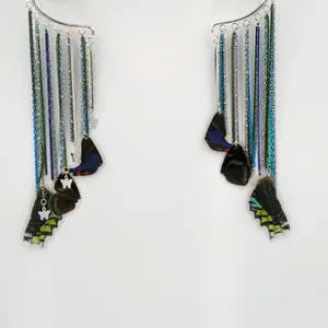 Blue Iridescent Butterfly Wing Ear Cuffs - Elegant Design with Iridescent Finish and Colorful Accents