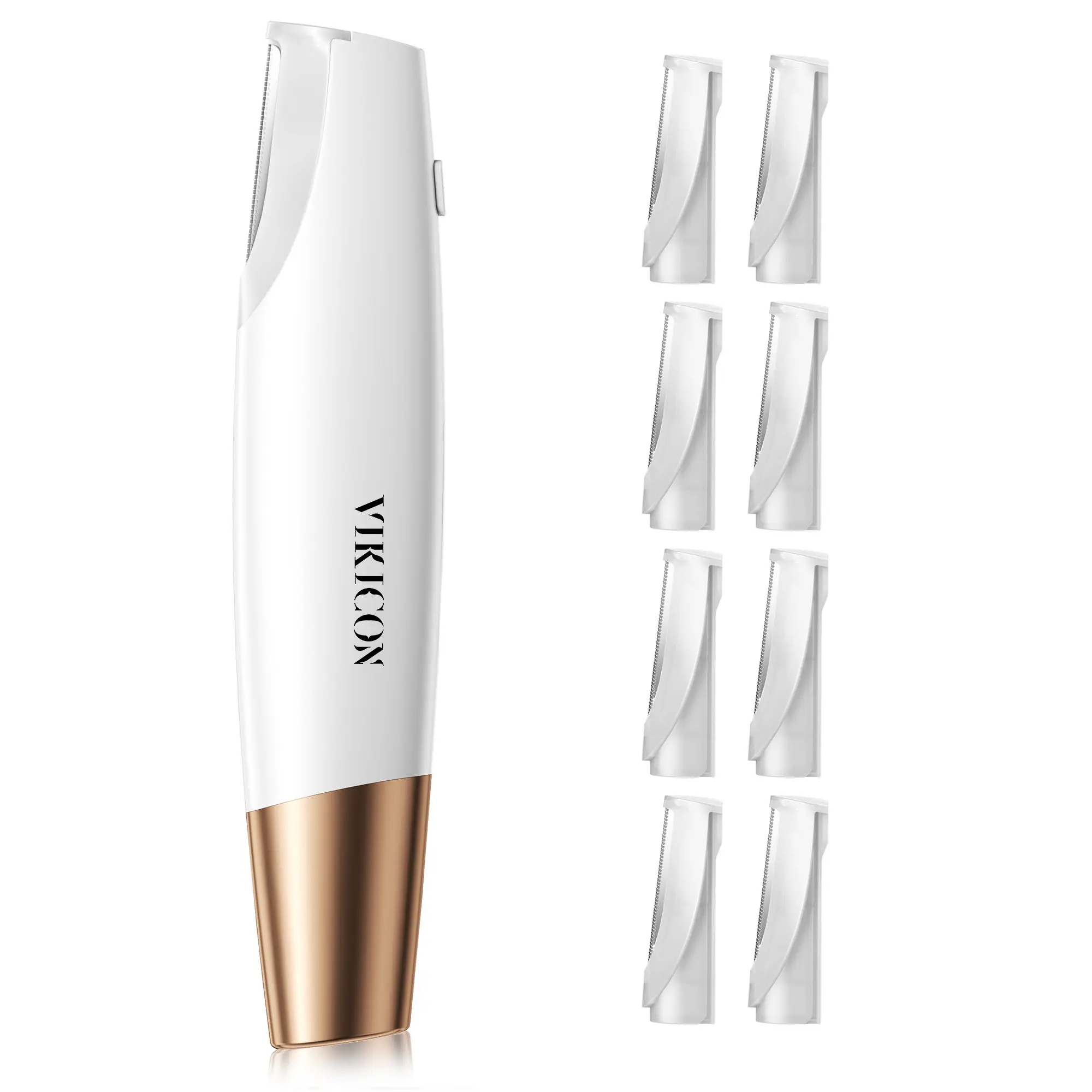 VIKICON Vibrazor - Dermaplaning Facial Tool with Lights, Instantly Removes Peach Fuzz & Exfoliates for Smoother Brighter Skin, Vibrating Peach Fuzz Remover, w/ 8 Refills JPN Stainless Steel Blade, Perfect Present for Woman Friend Family Gift Cordless Shav