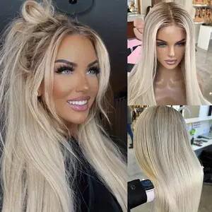 Hot Summer Refreshing Balayage Ash Blonde Human Hair Wig Straight  Hair Wig for Women Daily Use Wig Preplucked HD Transaprent Lace 180% Density Elegant 13x4 Lace Frontal Natural Looking for Women Vacation Comfortable Fit Outdoorfun Parties Wig